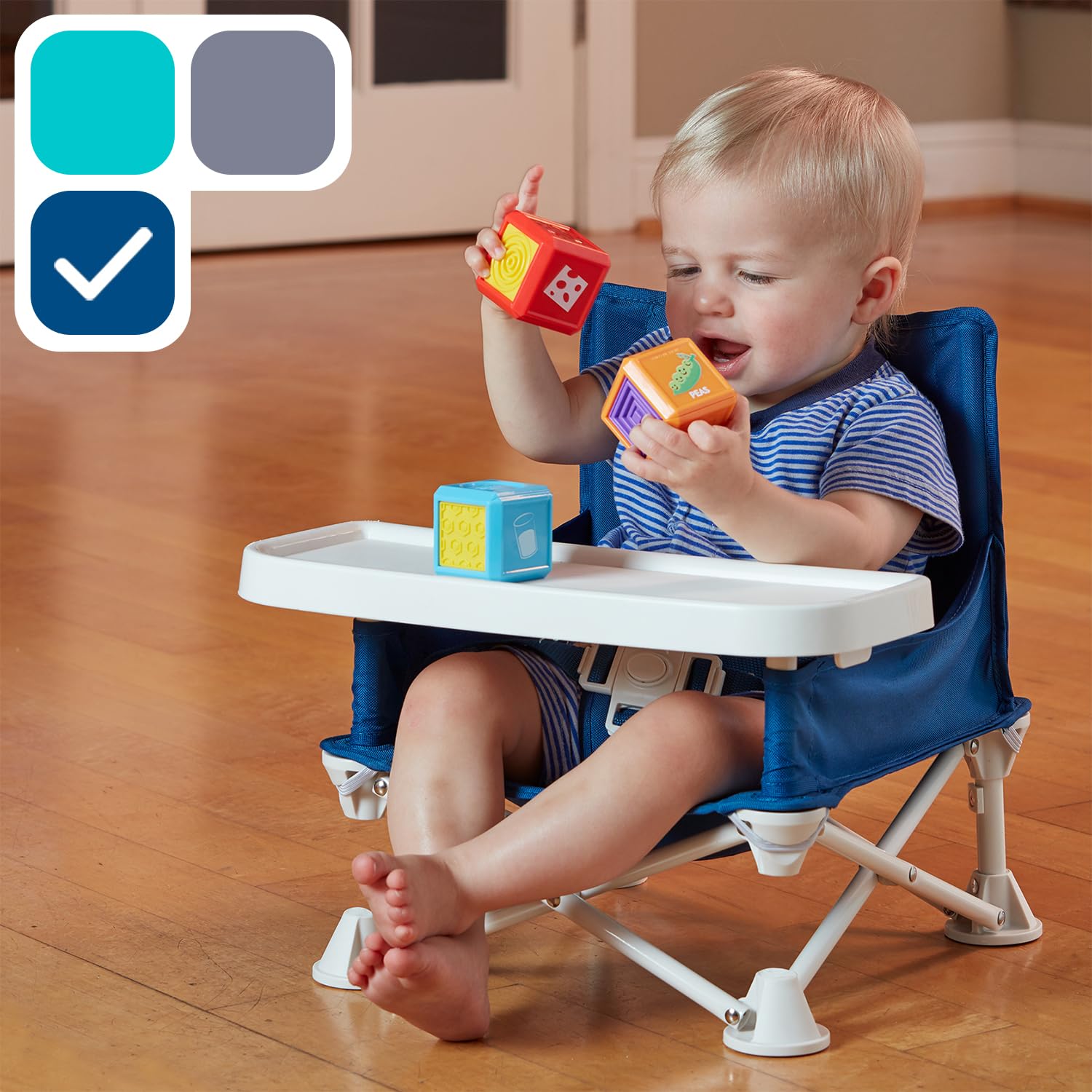 Hiccapop OmniBoost Travel Booster Seat with Tray - Portable Folding Baby High Chair for Dining, Travel, Camping & Beach | Secure Tip-Free Design with Straps | Perfect for Restaurants, Outdoor Picnics & Family Gatherings