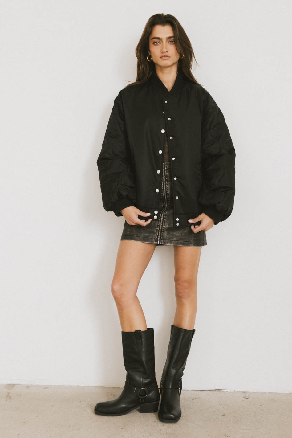 Madilyn Black Bomber Jacket for Women - Stylish Outerwear for Casual & Streetwear Fashion - Perfect for Fall & Winter Layering