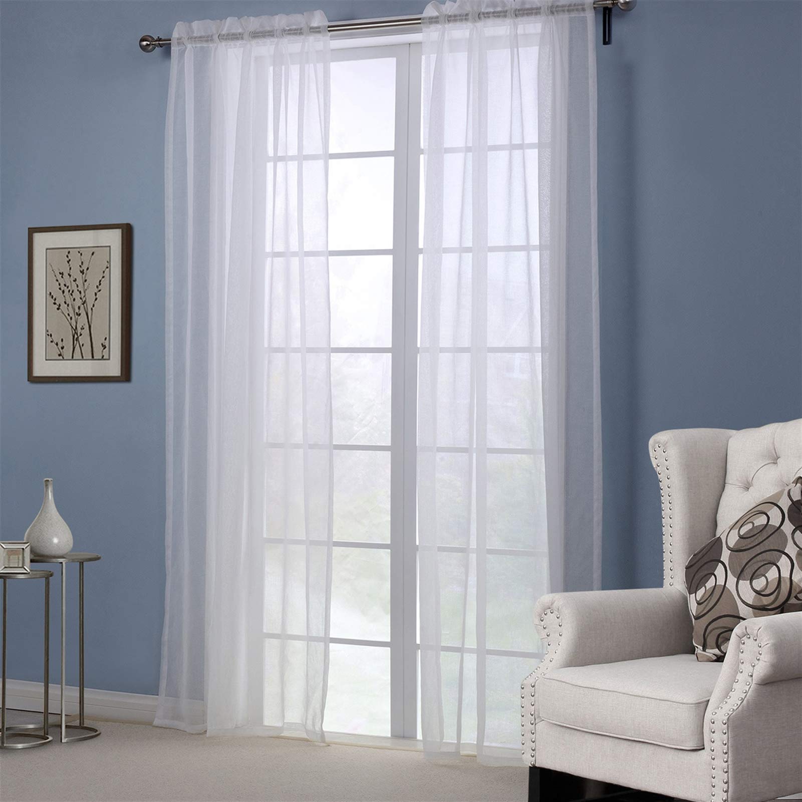 SK Studio White Sheer Voile Curtains with Grommet Top - Light Filtering Privacy Window Panels (Set of 2, 55x63 Inch) for Bedroom, Living Room, Kitchen & Basement - Perfect for Small Windows, Natural Light Control & Home Decor