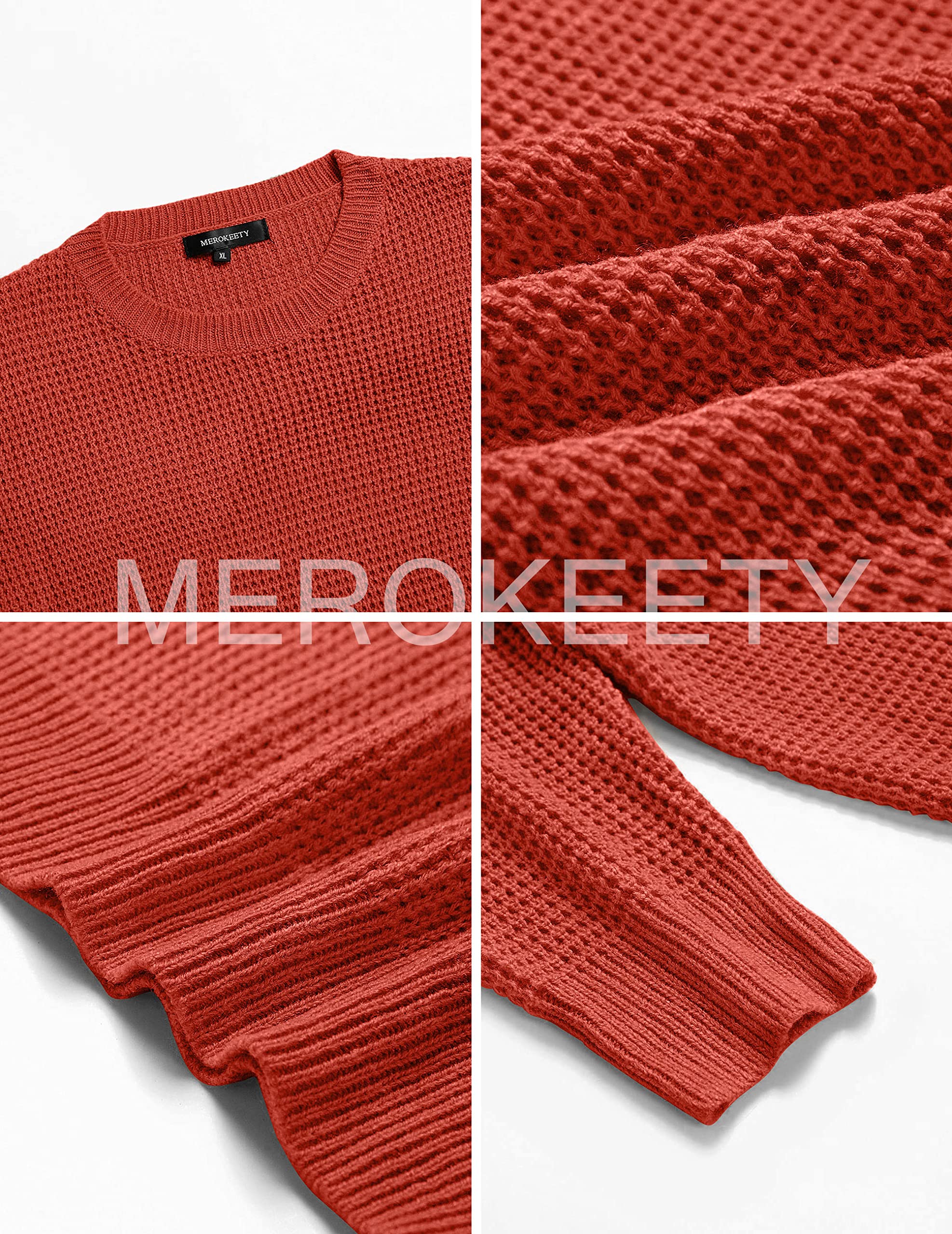 MEROKEETY Women's 2024 Long Sleeve Waffle Knit Sweater - Crew Neck Solid Color Pullover Jumper Tops for Fall & Winter | Casual Office Wear, Coffee Dates & Weekend Outfits