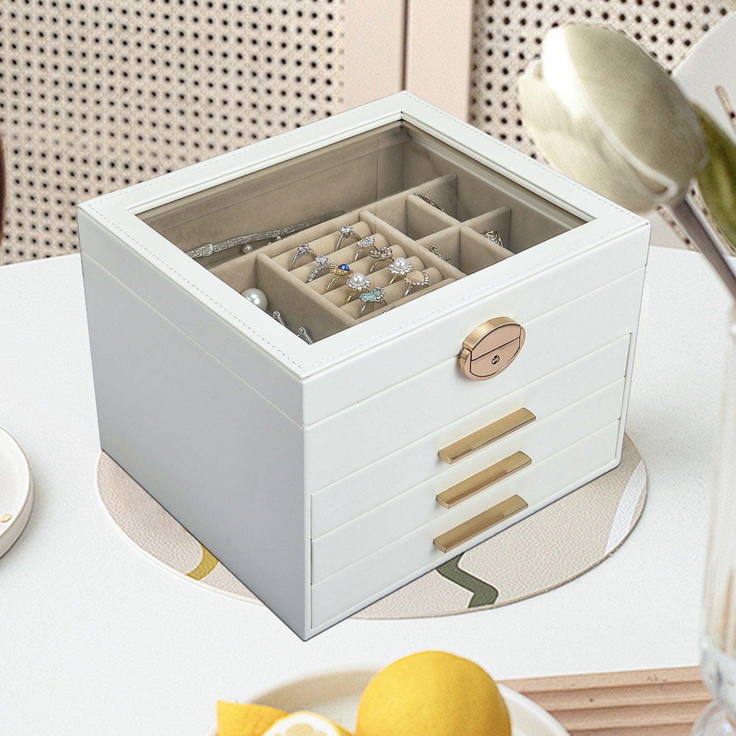Elegant Jewelry Box Organizer for Women - 4 Layer Jewelry Storage with 3 Drawers | Perfect for Necklace, Ring & Earring Organization at Home, Travel or Gift Giving
