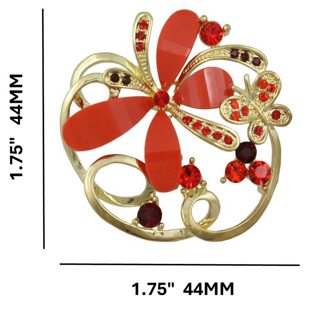 Dark Orange Crystal Butterfly Brooch Pin - Unisex Jewelry for Men & Women - Perfect for Weddings & Parties