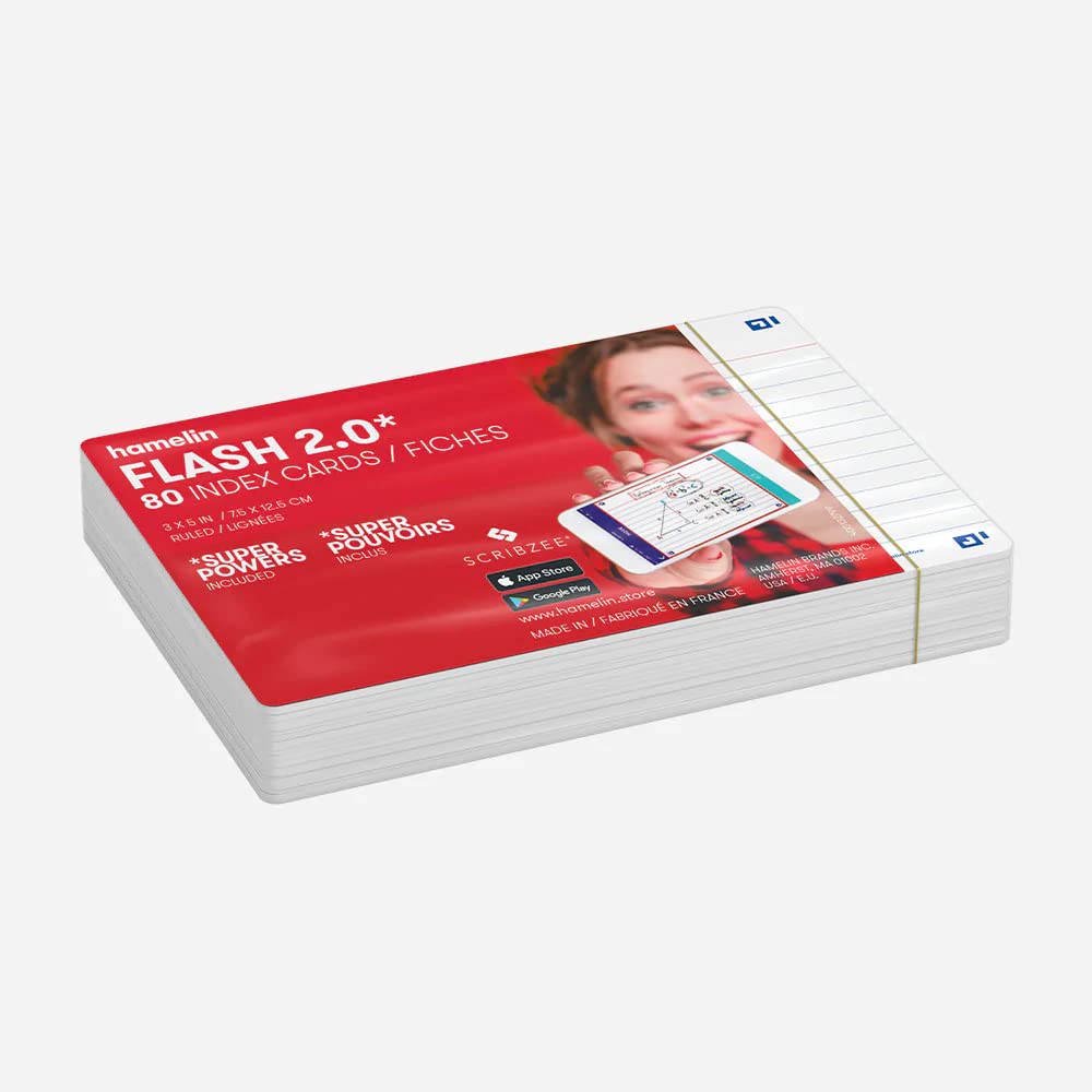 Hamelin Index Cards Flash 2.0 - 80ct White 4x6 Study Flashcards for Students & Teachers - Perfect for Learning, Memorization & Classroom Activities