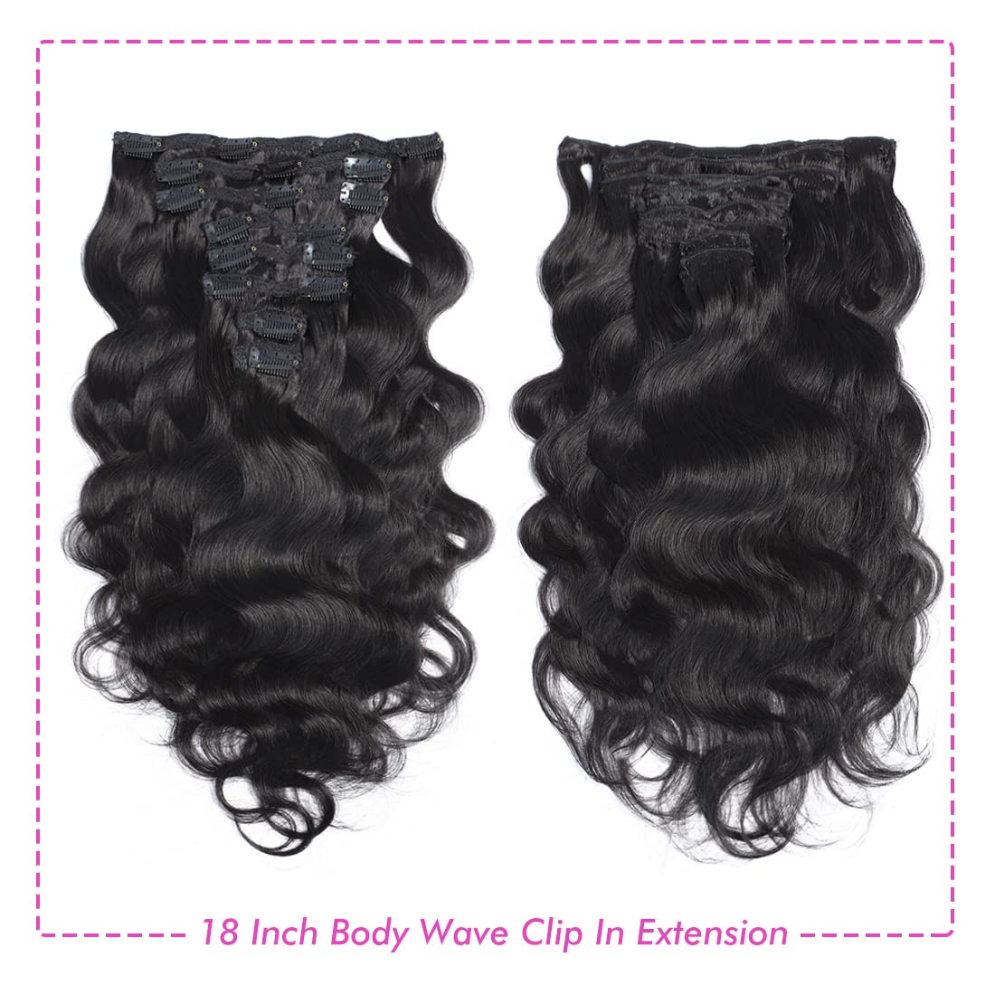 10A Grade Unprocessed 16 Inch Human Hair Clip In Extensions - Body Wave Soft Silky Natural Black 1b# for Black Women (8Pcs 18 Clips) | Perfect for Daily Styling, Parties & Special Occasions
