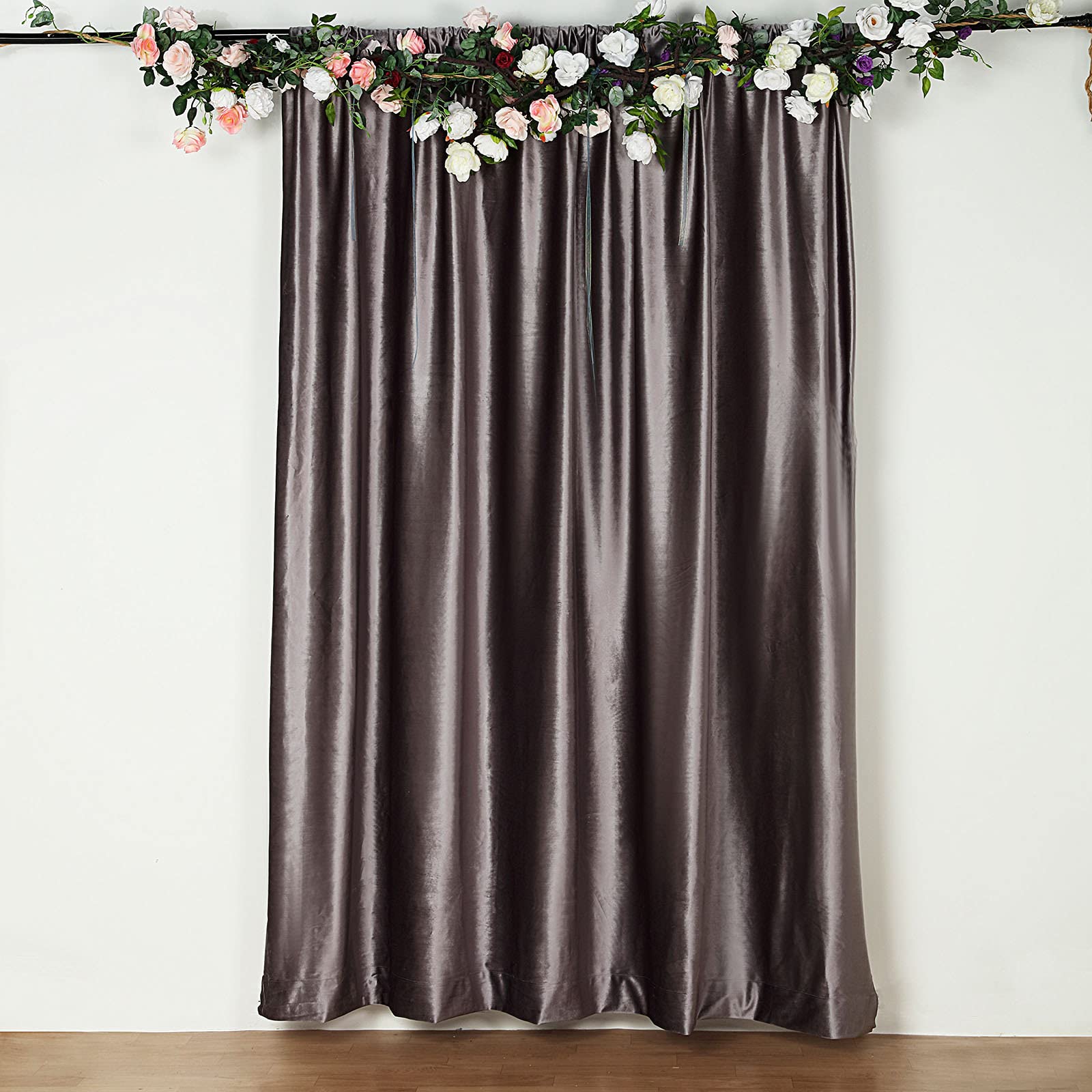 8Ft Premium Velvet Backdrop Curtain - Charcoal Gray for Photography & Events