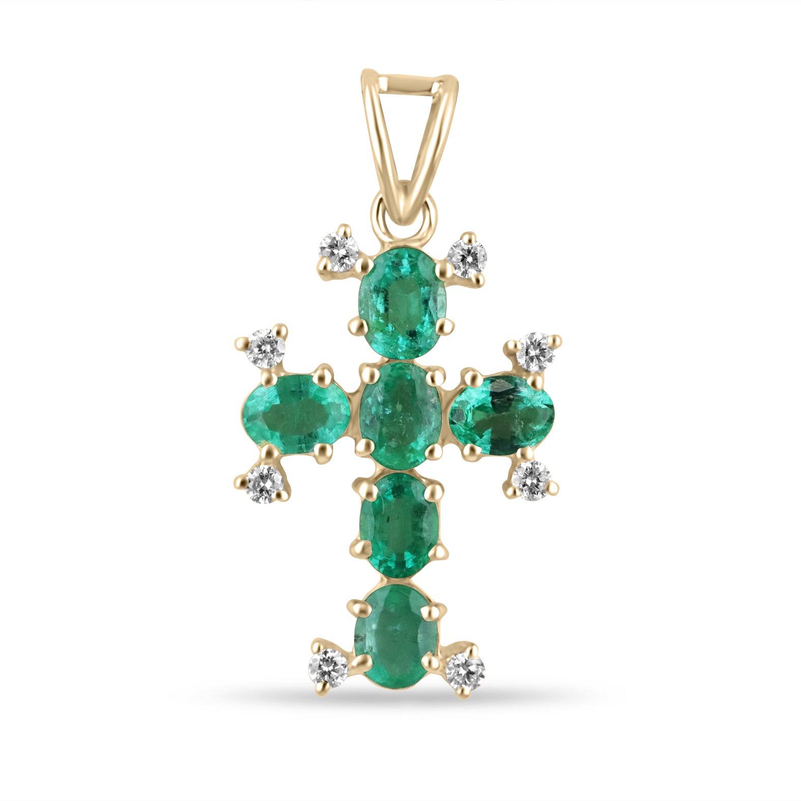 1.05tcw Oval Emerald & Diamond Cross Pendant in 14K Gold - Elegant Jewelry Gift for Women, Perfect for Christmas, Birthday & Anniversary Celebrations