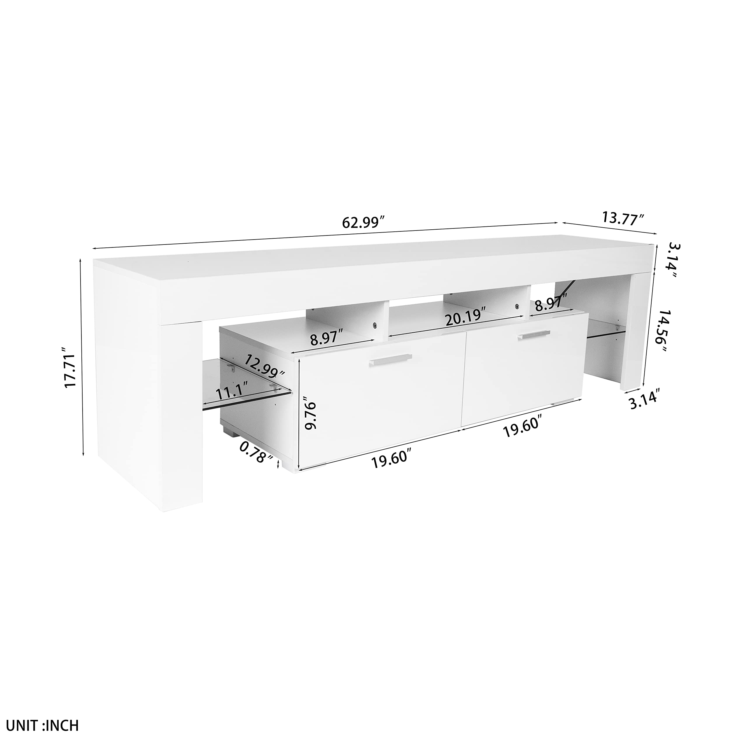 Modern LED TV Stand with High Gloss Finish - White TV Cabinet with Storage for Living Room, Bedroom & Lounge - Easy Assembly Entertainment Center for Flat Screen TVs
