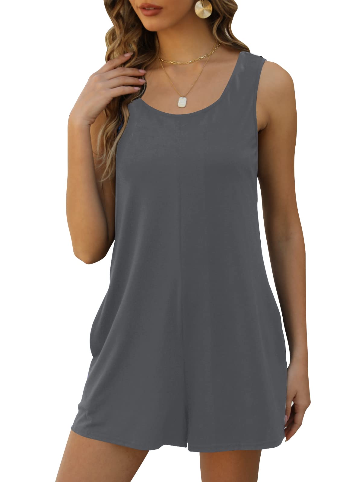 Women's Summer Casual Loose Tank Romper - Sleeveless Crewneck Jumpsuit Shorts with Pockets | Comfortable Outfit for Beach, Vacation & Daily Wear 2025
