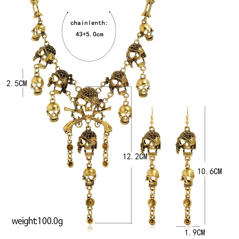 Halloween Skeleton Skull Necklace & Drop Earrings Set - Gothic Ghost Hand Long Chain Women's Jewelry for Costume Parties, Cosplay & Spooky Fashion Accessories