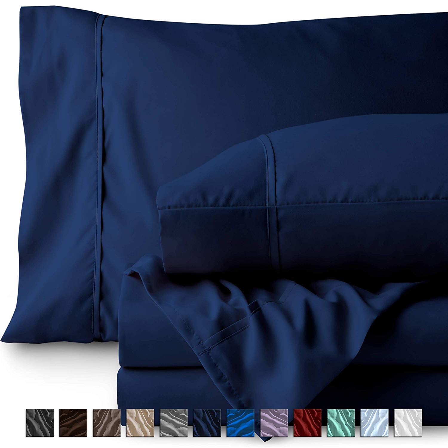 Luxury Queen Size Sheet Set - 1800 Thread Count Hotel Quality Bed Sheets - Ultra Soft & Breathable Cooling Fabric - 18 Inch Deep Pocket for Easy Fit - Wrinkle Free Comfort - Navy Blue 4 Piece Set - Perfect for Master Bedroom, Guest Room & Airbnb