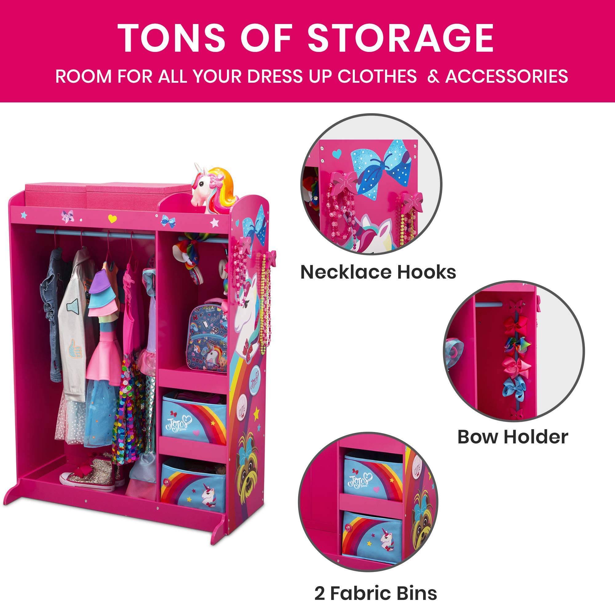 JoJo Siwa Dress Up Wardrobe for Kids - Pretend Play Costume Storage with Mirror & Shelves - Delta Children Play Boutique for Dress Up Games & Role Playing