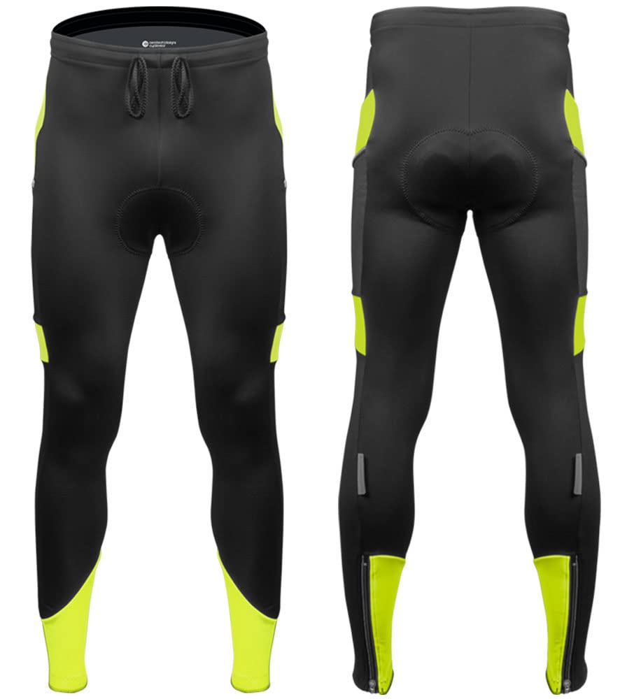 Men's Thermal Brushed Fleece Cycling Tights with Pockets & Reflective Details - All Day Comfort for Winter Biking - Made in USA - Perfect for Cold Weather Commuting, Road Cycling & Indoor Training