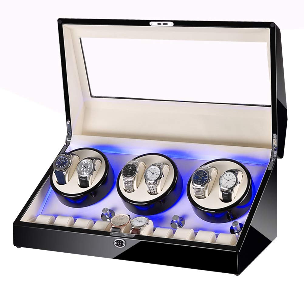 Premium Automatic Watch Winder Case - 6+10 Storage Display Box with Ultra Silent Motor & 5 Rotation Modes - Fits Most Luxury Wristwatches - Perfect for Watch Collectors & Travel Storage (Color: A)