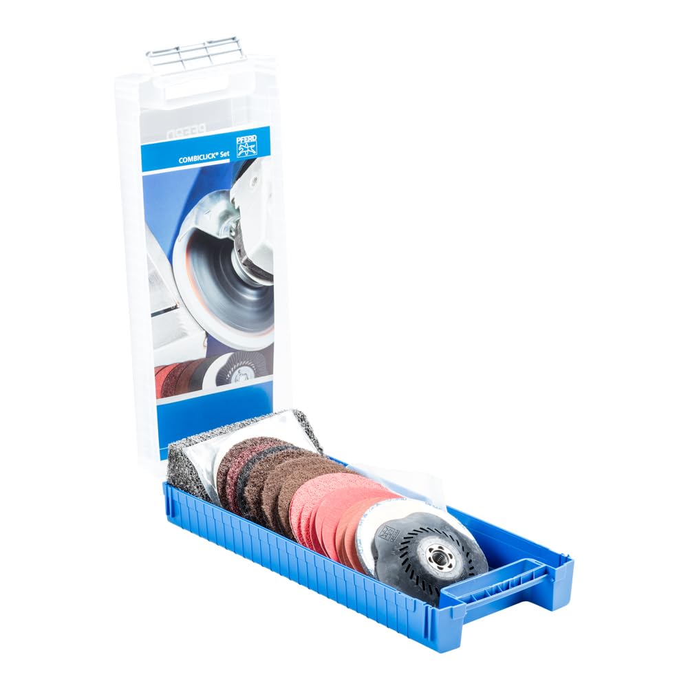 PFERD COMBICLICK 5-Inch 19-Piece Disc Set | 5/8-11 Thread | Coarse Grinding to Polishing | Angle Grinder Accessories | Perfect for Metalworking, Wood Sanding & Surface Preparation