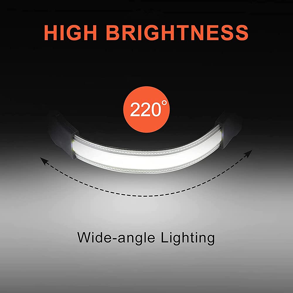 Super Bright USB Rechargeable Headlamp - 50,000 Lumens Wide Beam 210° COB & Red Light Bar Headlight with 3 Modes | Lightweight Head Flashlight for Camping, Hiking, Cycling, Running & Night Work
