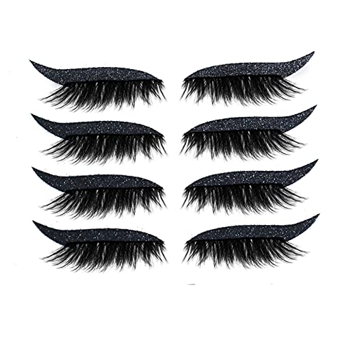 4 Pairs Waterproof Self-Adhesive Eyeliner Stickers with False Eyelashes - Long Lasting Reusable 2-in-1 Eyelash Enhancer (Black) for Party, Wedding & Daily Makeup Looks