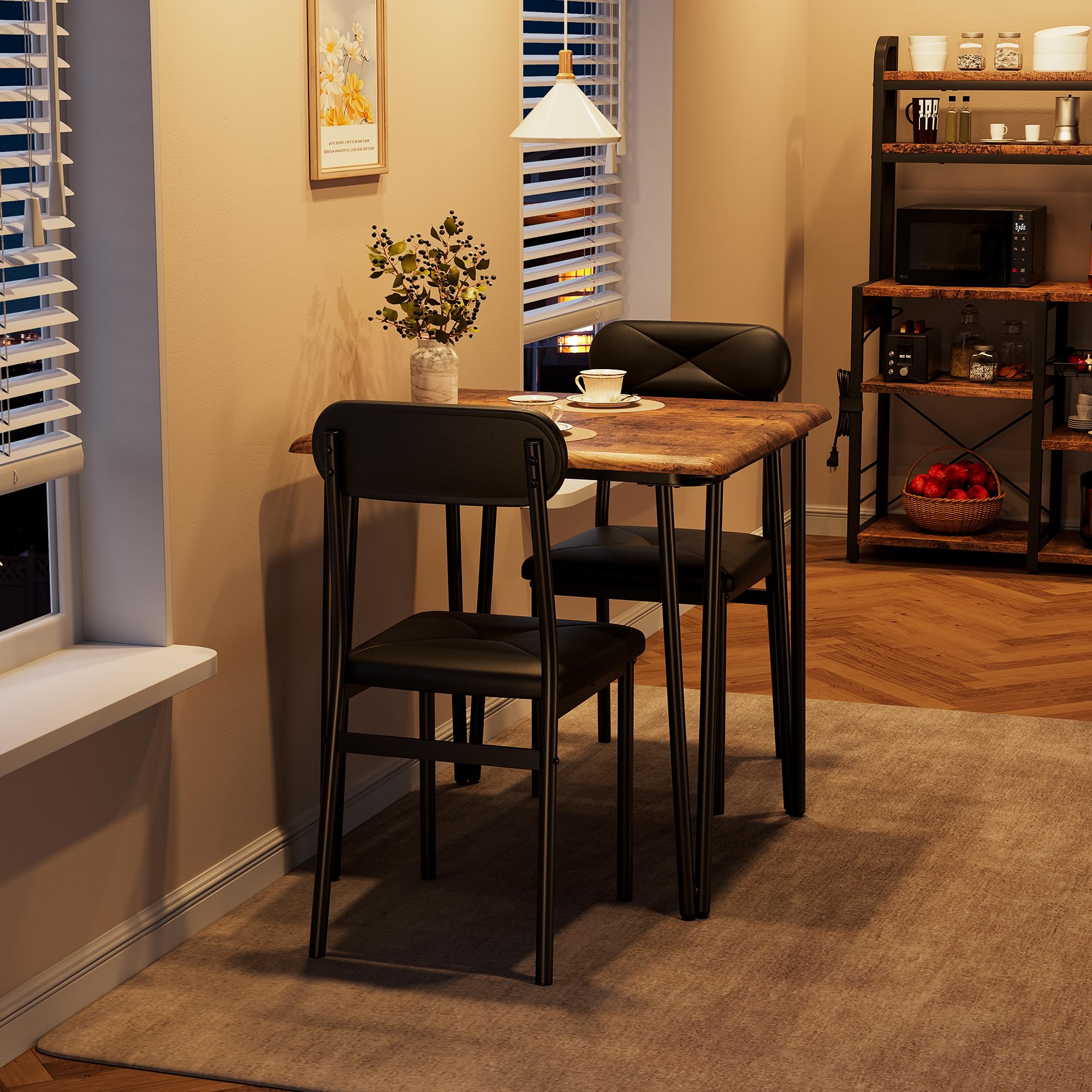 2-Piece Small Kitchen Dining Table Set with Upholstered Chairs - Compact 3-Piece Space-Saving Table & Chair Set for Apartments, Breakfast Nooks & Small Kitchens | Perfect for Couples & Small Spaces