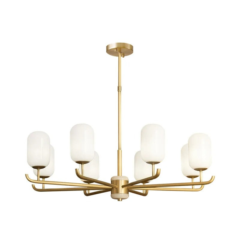 Elegant White Jade Glass Lampshade Chandelier - Modern Crystal Ceiling Light Fixture for Living Room, Bedroom & Dining Room Decor