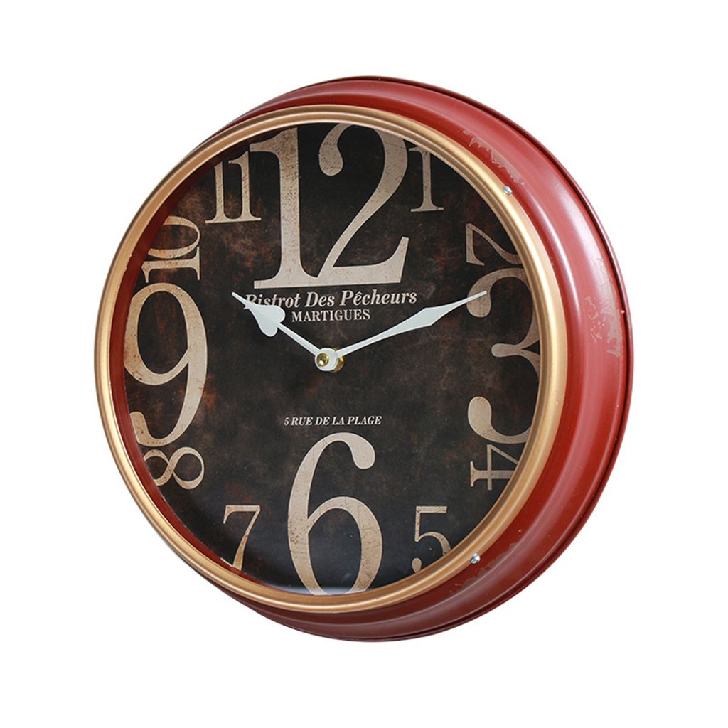 TIANTA Vintage American Style Wine Red Wall Clock - Silent Non-Ticking Antique Decor for Living Room, Bedroom, Restaurant | Rustic European Retro Hanging Clock for Home & Office Decoration