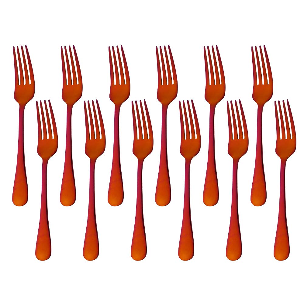 12-Piece MINGYU Colorful Salad Forks Set - 6.5-inch Stainless Steel Dessert Forks in Orange & Red, Shiny Titanium Finish, Dishwasher Safe for Home, Restaurant, Wedding & Party | Perfect for Buffets, Picnics, and Dinner Parties