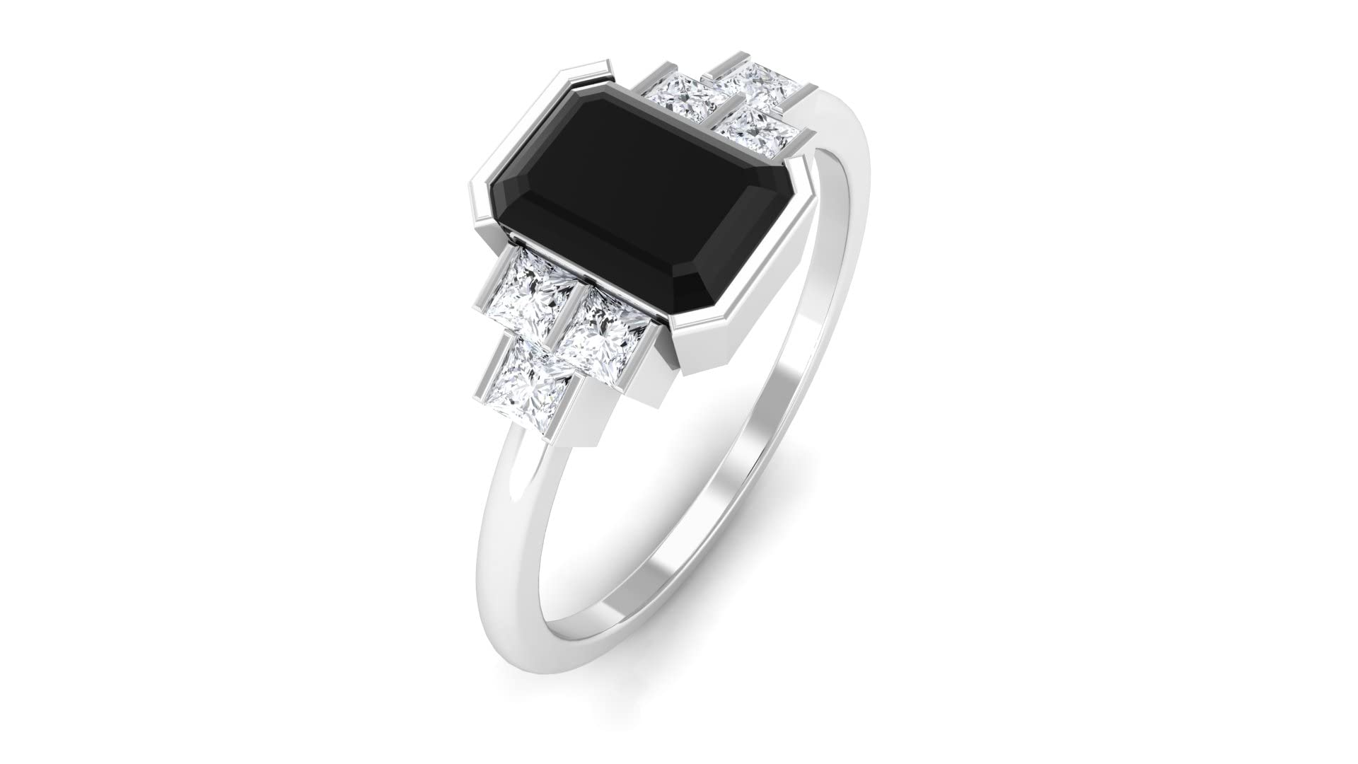 14K Gold Black Spinel & Diamond Engagement Ring - Octagon Cut Black Spinel Wedding Band for Women, Classic Elegant Jewelry Gift for Anniversary, Valentine's Day & Special Occasions