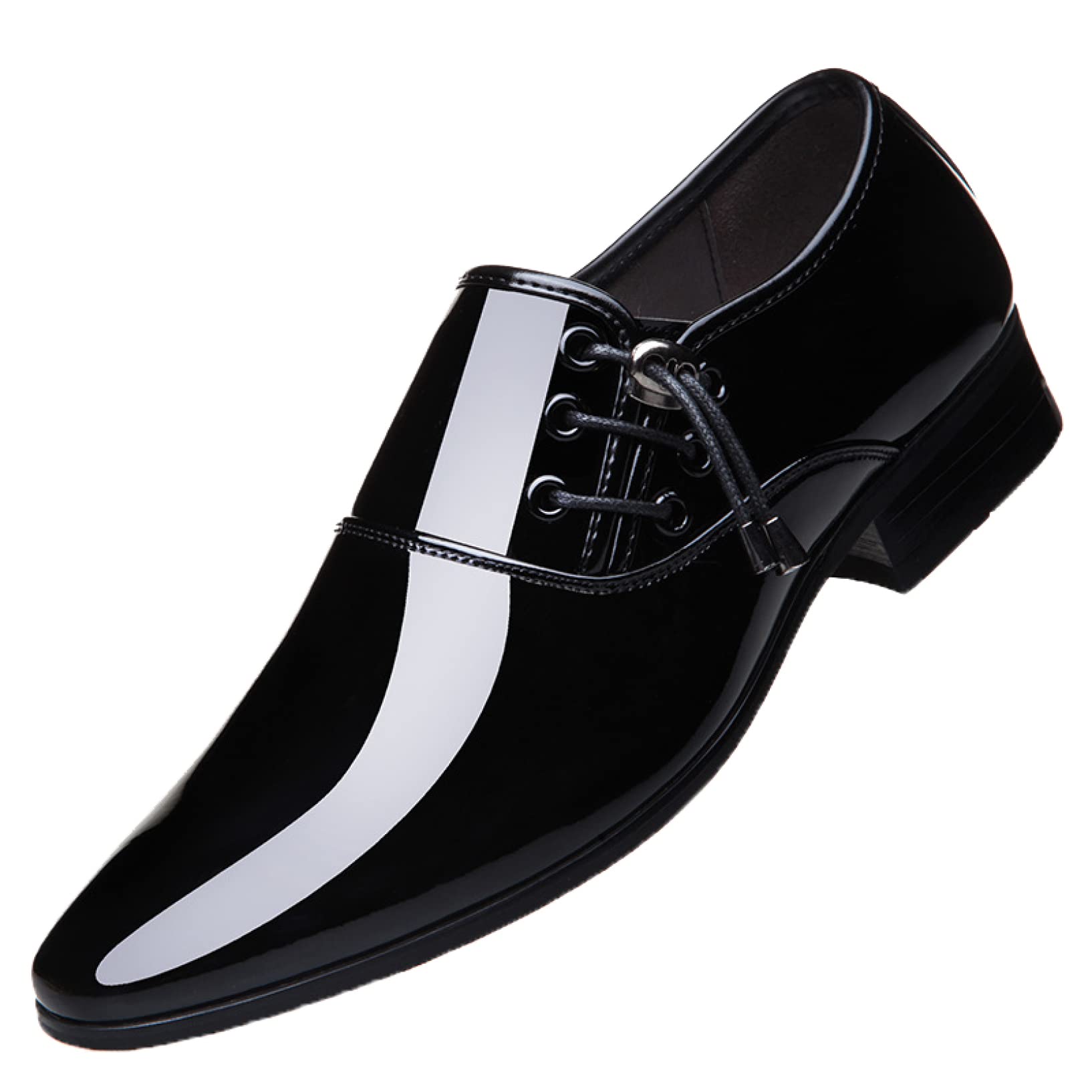Premium Men's Patent Leather Dress Oxfords - Adjustable Side Lace Up, Pointed Toe Business Shoes for Office & Formal Occasions | Lightweight & Comfortable Men's Dress Shoes for Work, Weddings & Professional Events