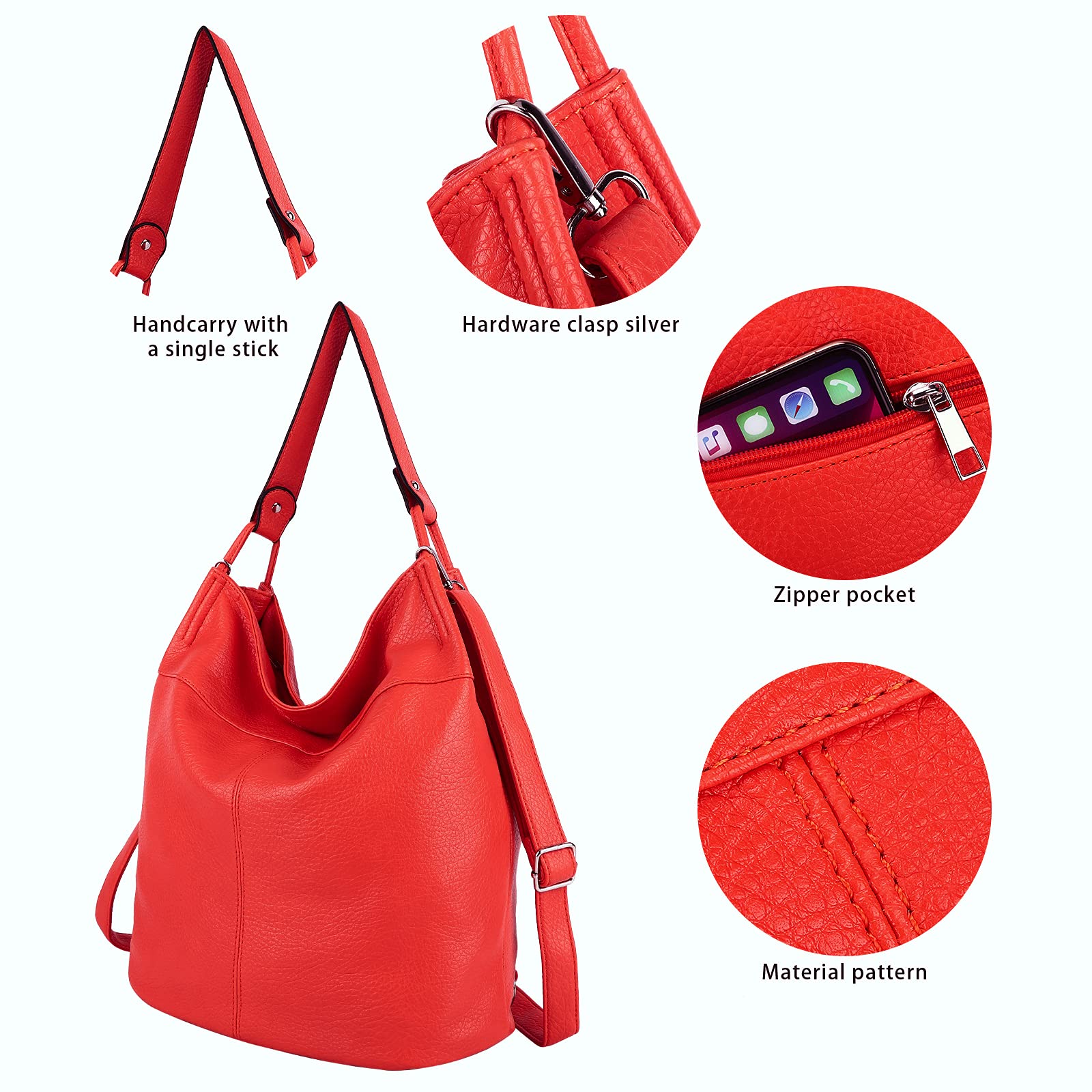 Stylish Convertible Women's Purse - Backpack, Crossbody & Shoulder Bag in Red | Fashionable & Versatile for Work, Travel & Daily Use