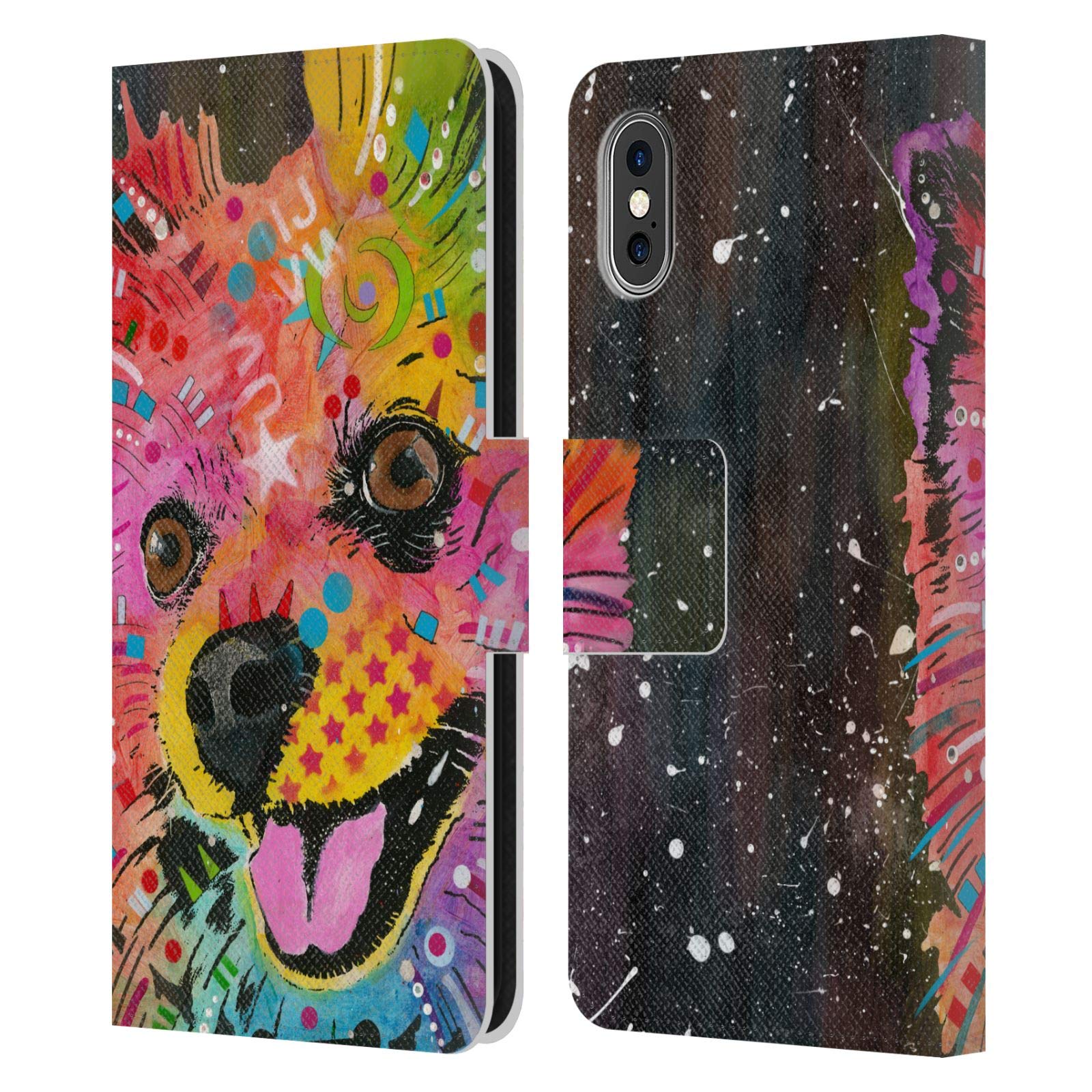 Officially Licensed Dean Russo Pomeranian Dogs Leather Book Wallet Case Cover for Apple iPhone X/Xs - Stylish Protection for Everyday Use & Travel