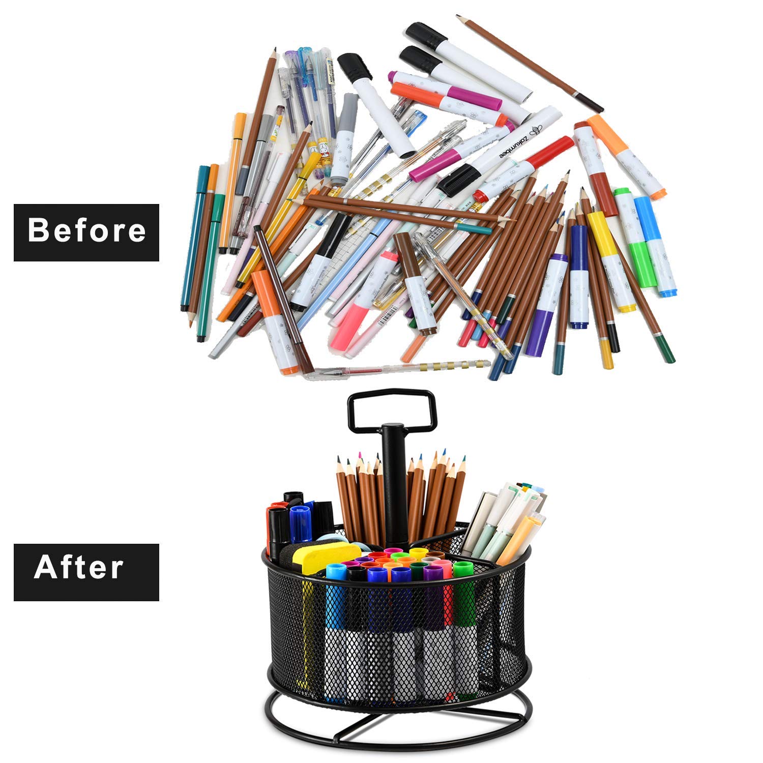 360° Rotating Mesh Desk Organizer - 4 Compartment Multifunctional Pen Holder & Office Supply Storage Box | Perfect for Home Office, School, Art Studio Organization (Black)