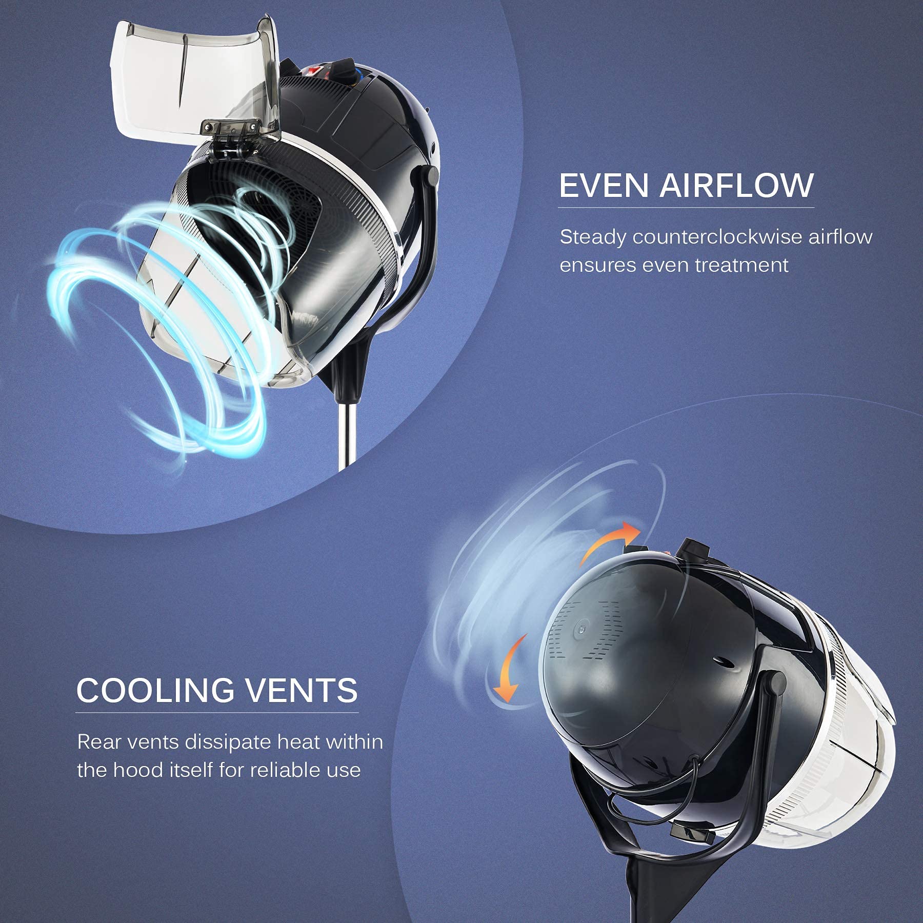 Professional Hooded Hair Dryer with Adjustable Height & Rolling Base - Salon & Home Spa Hair Care Equipment for Styling, Drying & Treatments