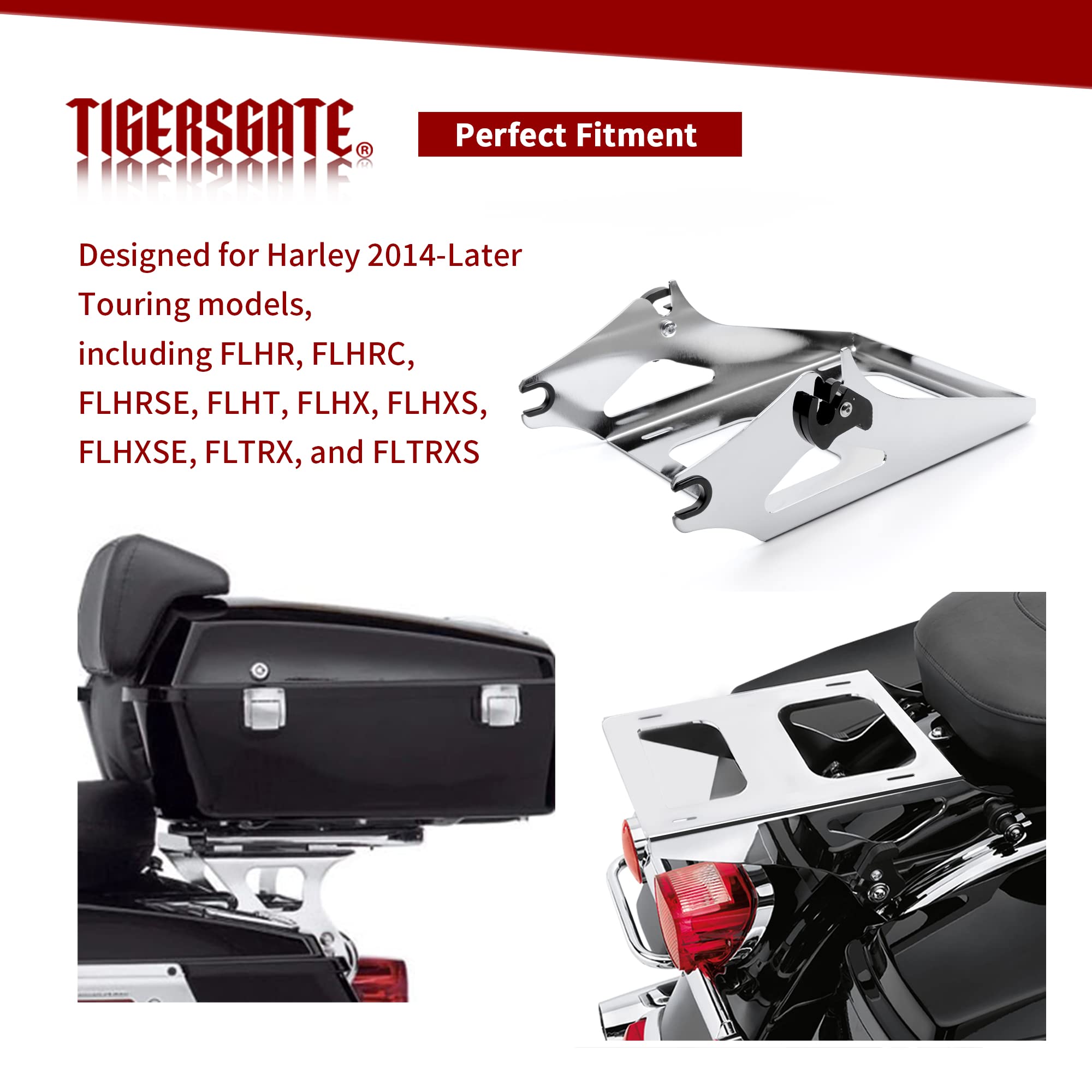 Chrome Detachable Tour Pack Rack for Harley Touring (2014-2022) - 2-Up Luggage Rack with 4-Point Mounting Hardware | Fits Street Glide, Road King & Electra Glide | Perfect for Long Rides & Road Trips