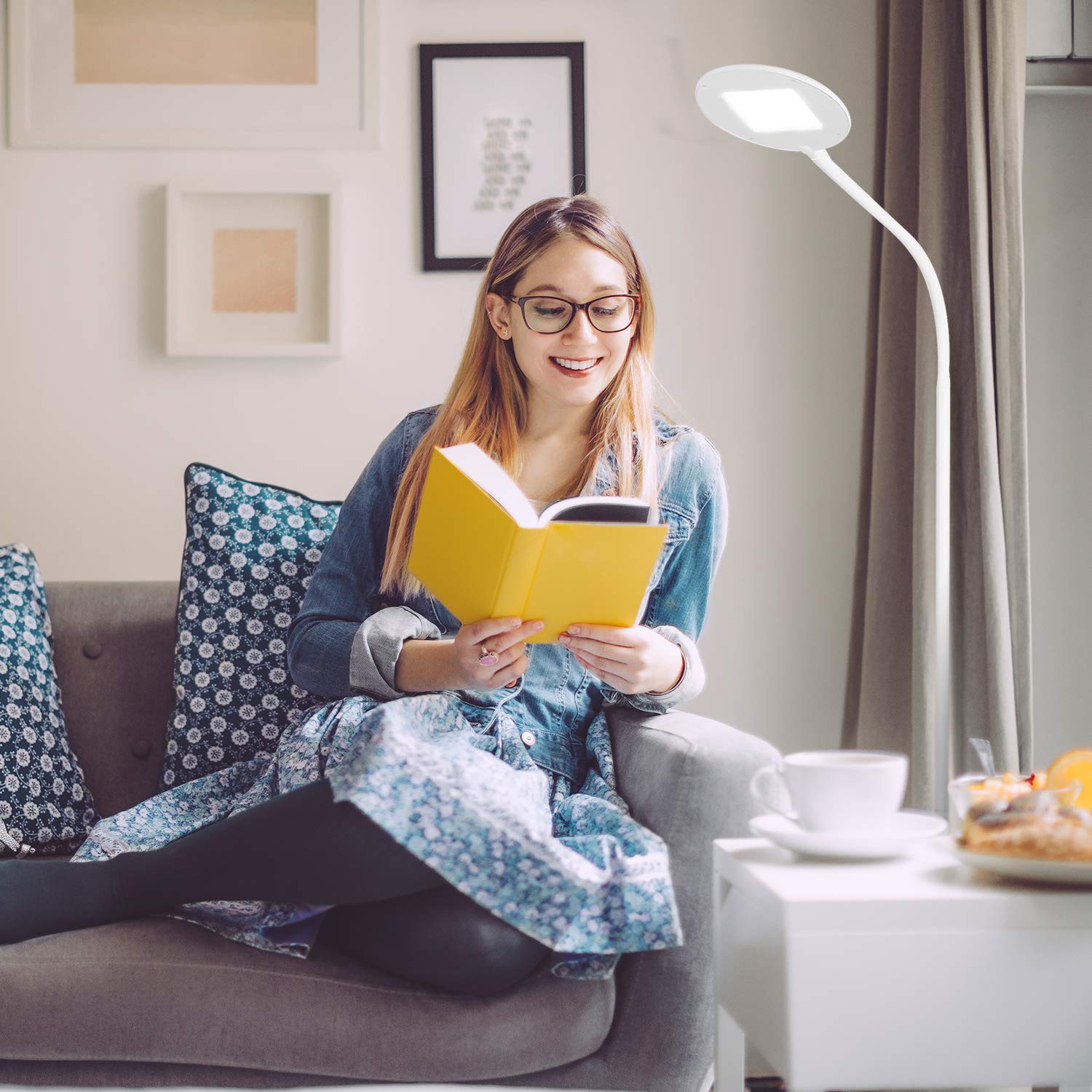 Brightech Contour Flex - Adjustable LED Floor Lamp with Dimmer for Reading, Office Work, Crafts & Makeup - Flexible Gooseneck Standing Light for Salon, Spa, Facial & Lash Services - Perfect Beauty Lighting for Home & Professional Use
