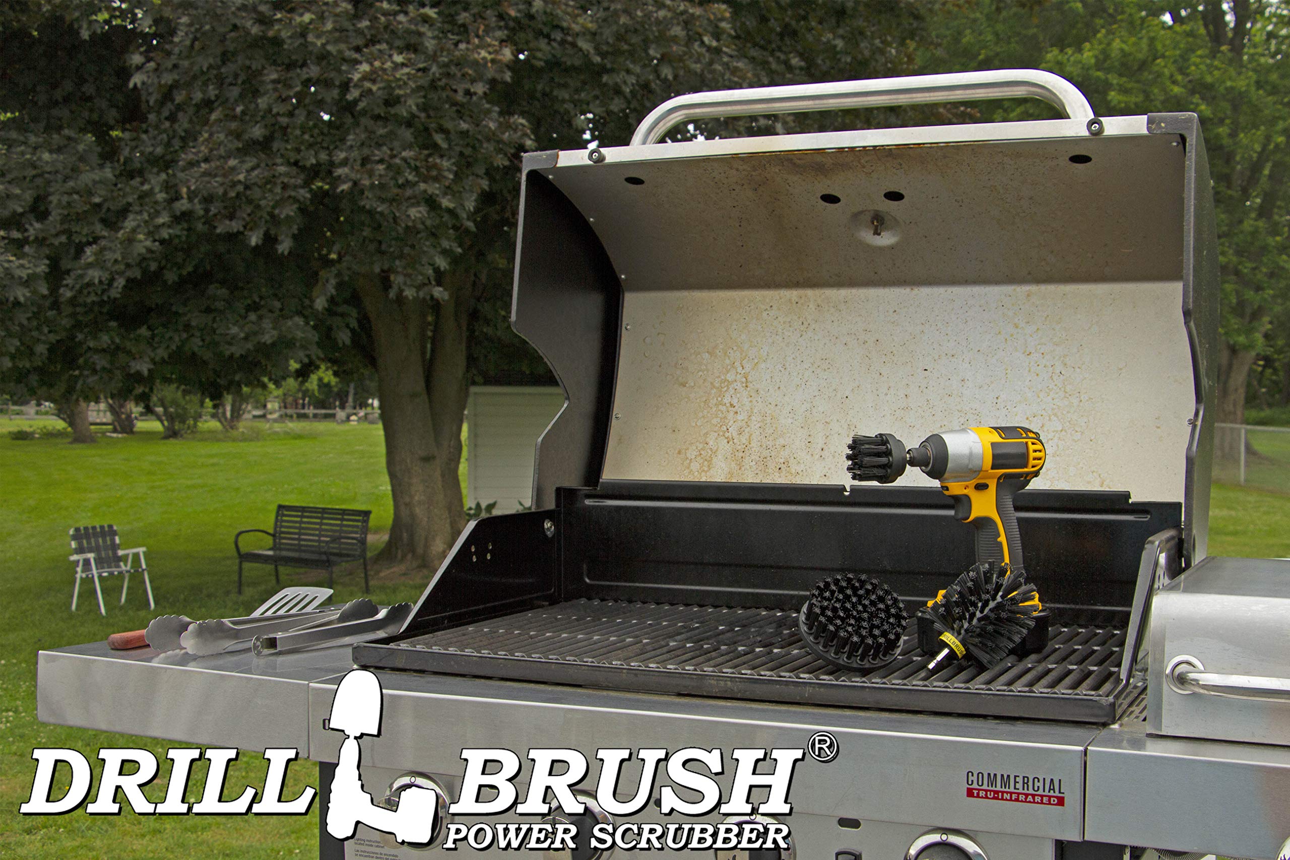 Industrial Cleaning Brush Set - Heavy-Duty Baked-On Food Remover & Rust Stain Cleaner for Electric Smokers, Grills, and BBQ - Drill Brush Attachment for Hard Water, Calcium & Mineral Deposit Removal - Perfect for Outdoor Cooking Equipment Maintenance