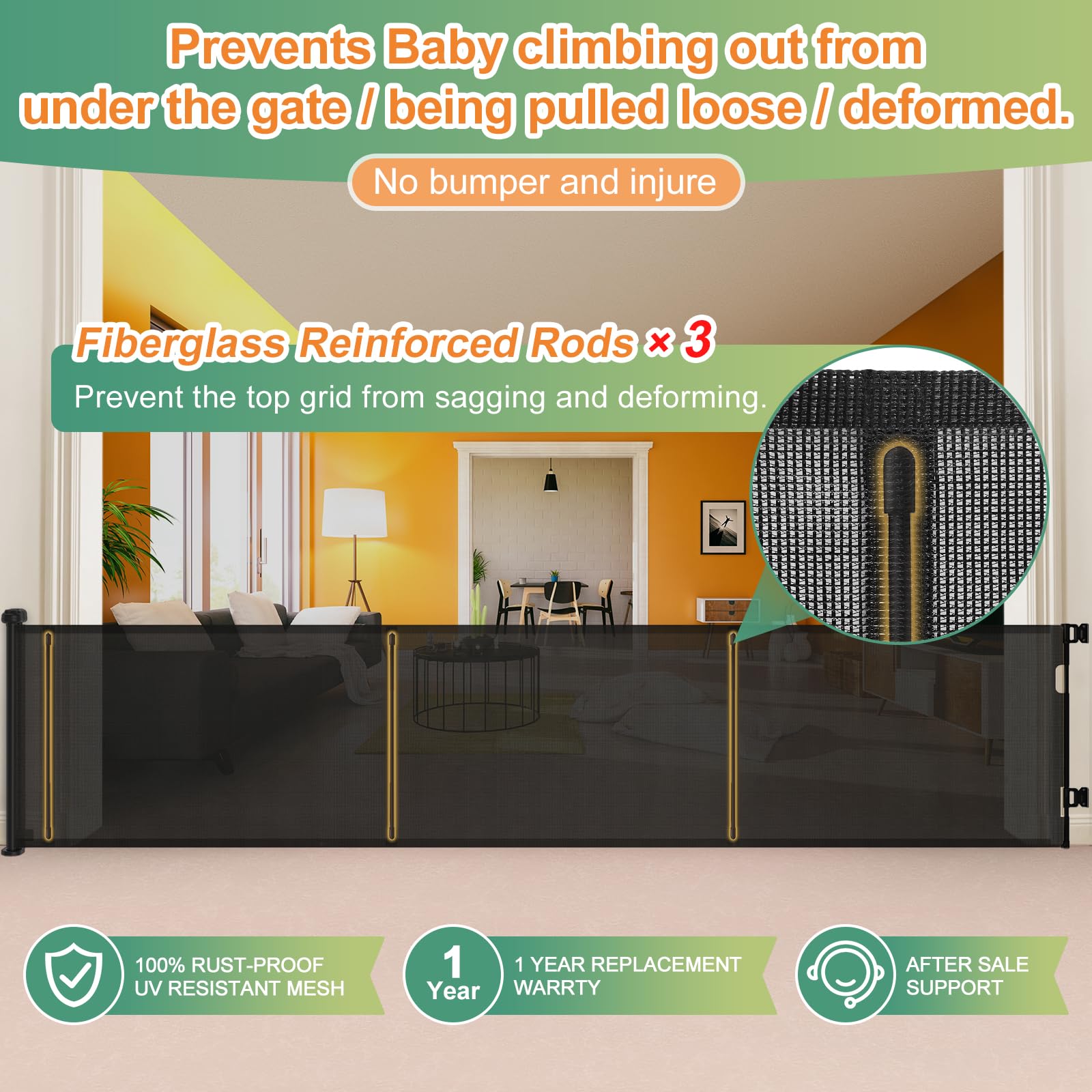 200'' Extra Wide Retractable Baby Gate - 34