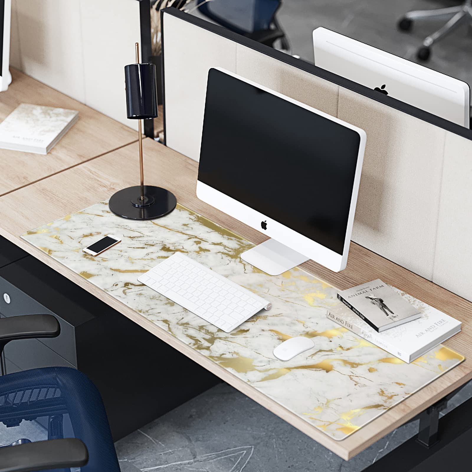 XXL Gaming Mouse Pad 31.5x11.8 Inches - Non-Slip Rubber Base & Stitched Edge Ergonomic Mouse Mat for PC, Laptop, Office & Gaming Setup (Gold Marble Design) - Perfect for Esports, Workstations & Home Office Desks