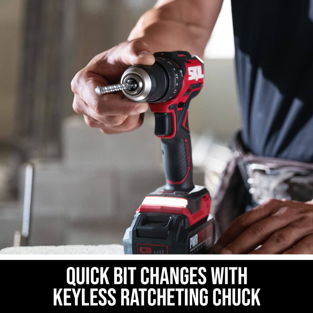 Skil PWR CORE 20 Brushless 20V 1/2 in. Cordless Hammer Drill Kit with 3-in-1 Function, 2.0Ah Battery & Fast Charger - Perfect for DIY Projects, Home Repairs and Construction Work