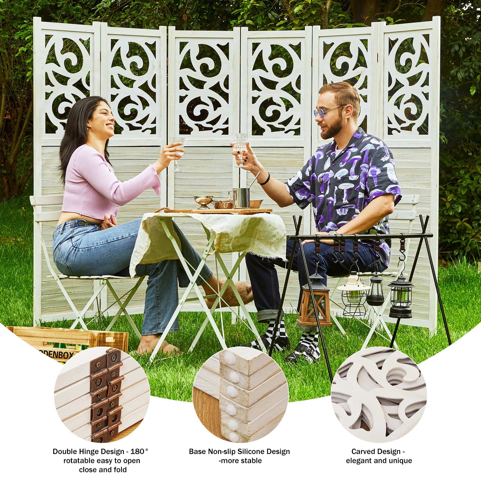 Wooden Room Divider Screen - 6 Panel Folding Partition for Home, Office, Garden & Terrace | 67x90 Inches Portable Wall Divider (White) | Perfect for Privacy, Space Separation & Decoration
