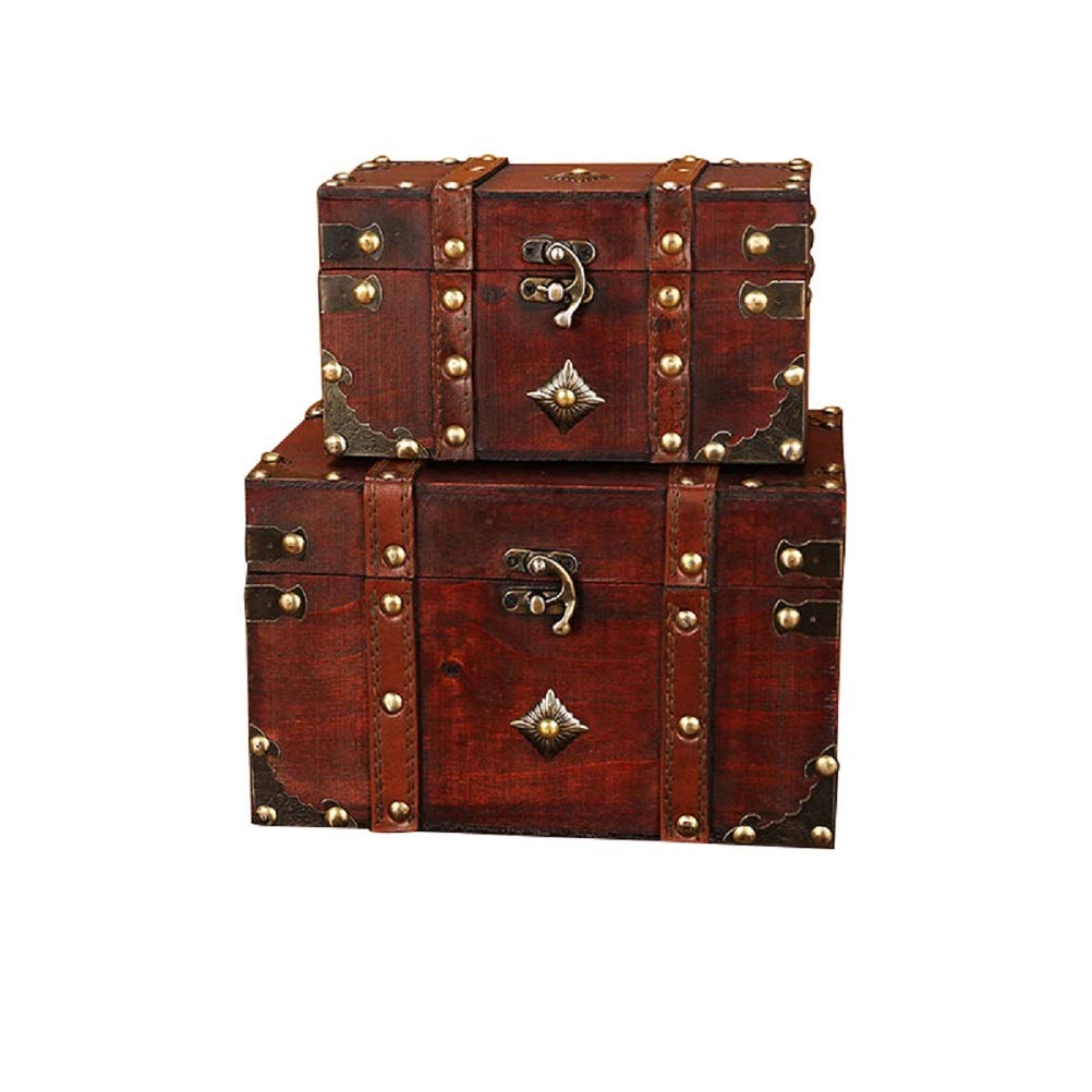 2-Piece Vintage Handmade Wooden Storage Box Set - Antique Style Jewelry Organizer for Wardrobe, Trinket & Decorative Storage | Perfect for Jewelry Display, Home Decor & Gift Giving