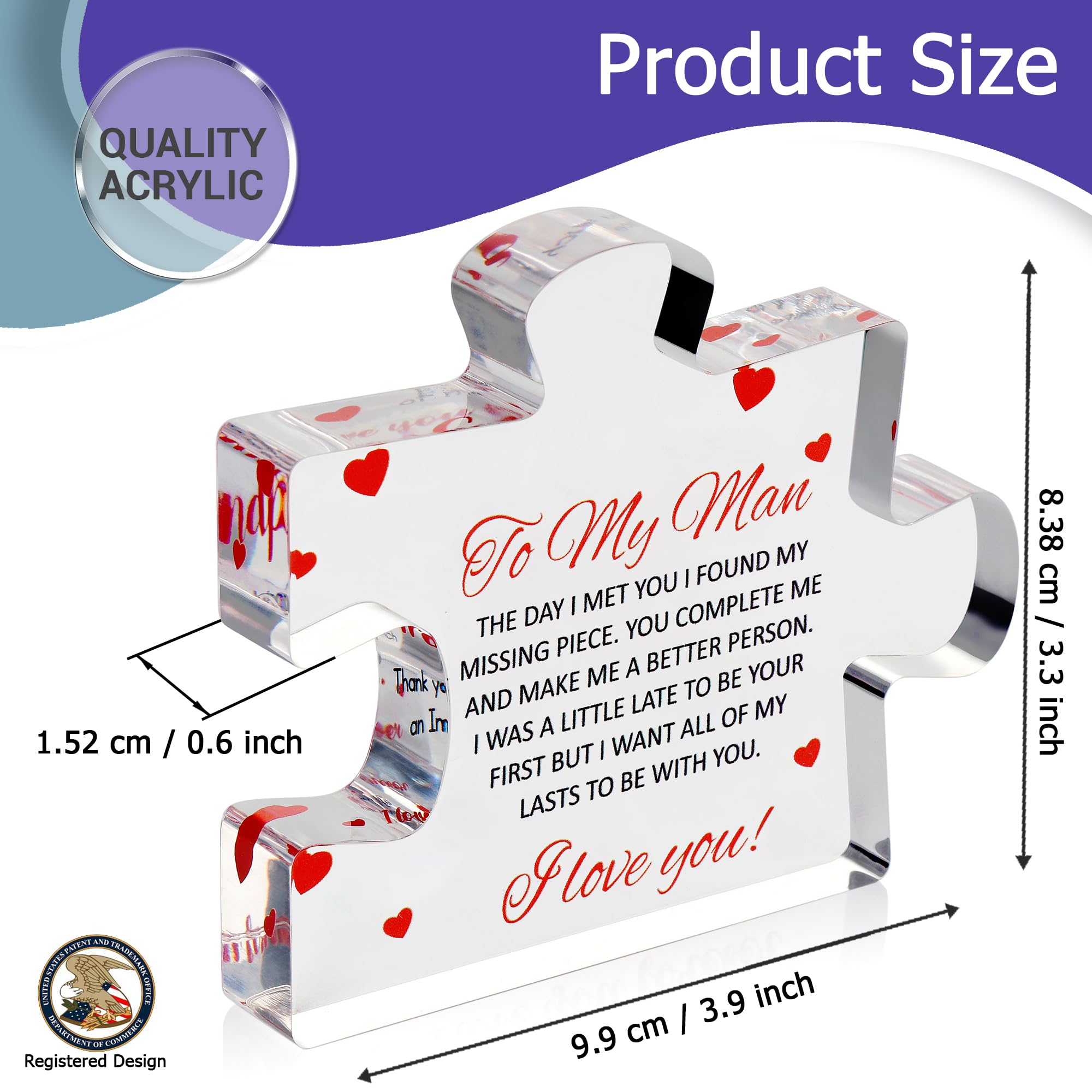 Personalized Engraved Acrylic Block Puzzle - Unique Valentine's Day Gifts for Him, Anniversary Present for Husband, Birthday Gift for Fiance & Boyfriend - Romantic Wedding Couple Gift Idea for Date Night & Home Decor