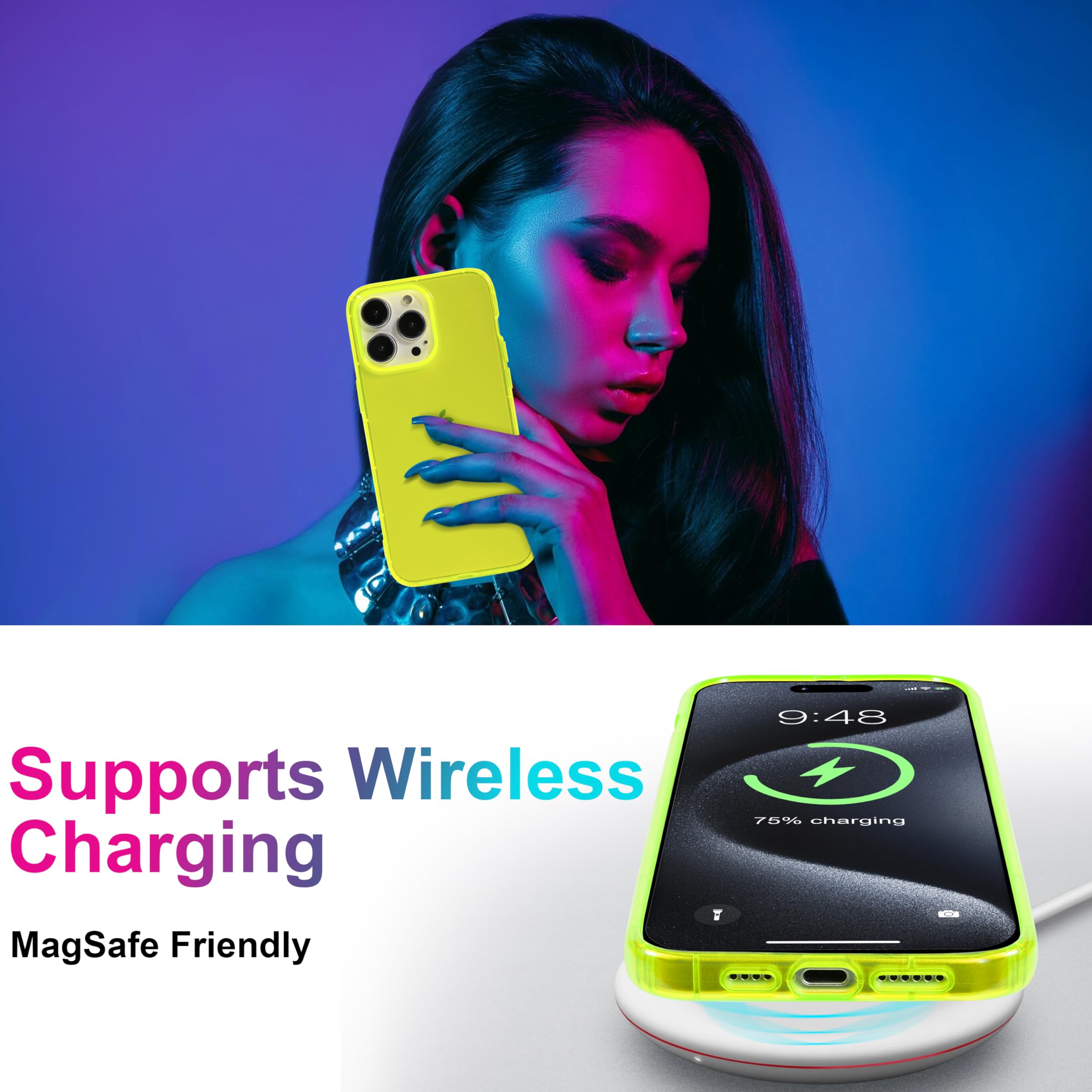 Fluorescent Yellow iPhone 15 Pro Max Case - Slim Soft Transparent Bumper Edge Cover for 6.7 Inch | Flexible Stylish Protective Phone Case (Neon Green) | Perfect for Gym, Outdoor & Night Visibility