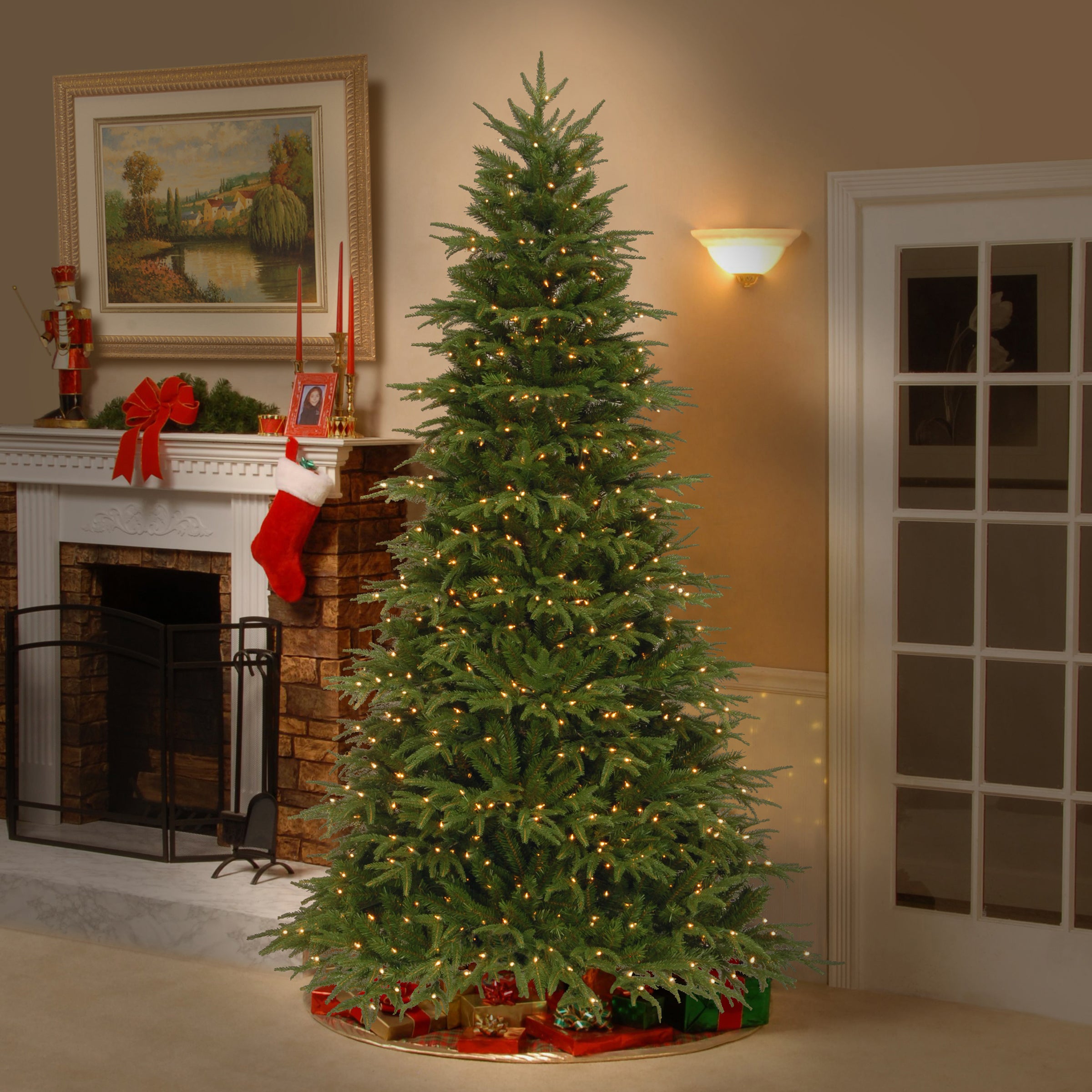6.5 ft Pre-Lit Northern Fraser Fir Artificial Christmas Tree with Clear LED Lights - Perfect for Living Room, Office, and Holiday Decorations