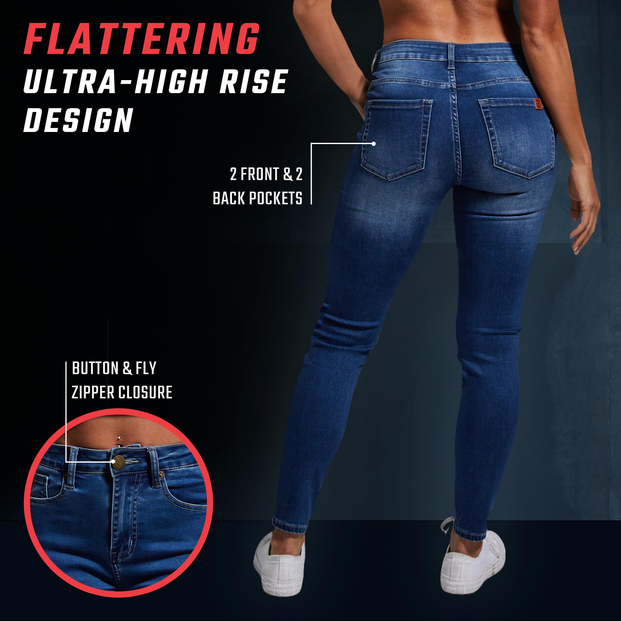 Born Primitive Women's Flex Stretchy Skinny Jeans - High Waist Jeggings for Comfort & Style | Perfect for Work, Travel & Casual Wear