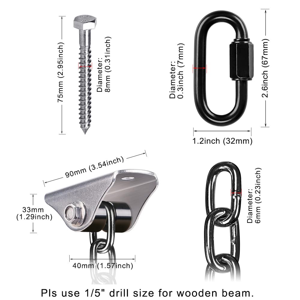 Heavy Duty Porch Swing Chain Kit with Silent Hangers - 1000LB Capacity Rustproof Hammock Chair Hardware for Indoor/Outdoor Use - Perfect for Hanging Chairs, Punching Bags, Tree Swings & Backyard Relaxation - Easy Installation 81