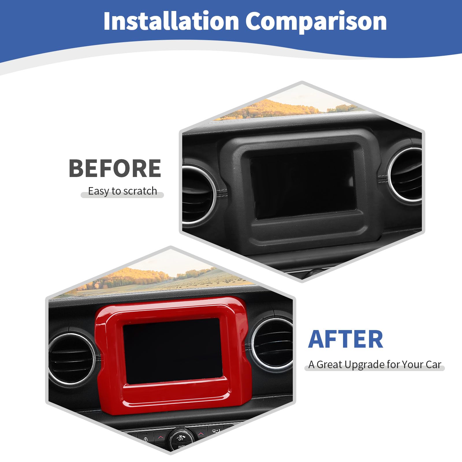 Jeep Wrangler JL JLU & Gladiator JT Center Console Radio Display Panel Trim Cover (2018-2023) - 7 Inch Red Interior Accessories | RT-TCZ Upgrade | Perfect for Off-Roading & Daily Driving