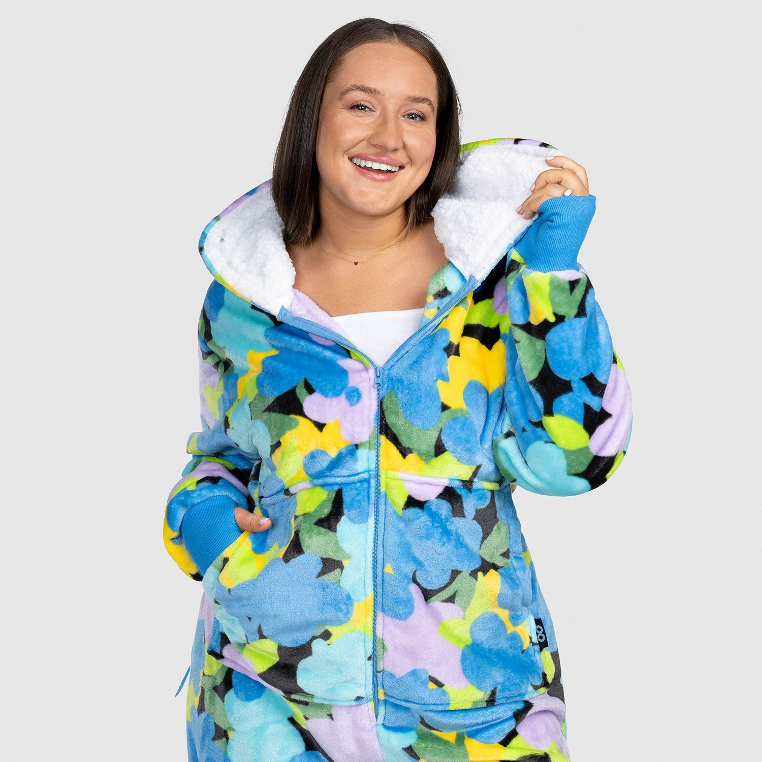 Blue Floral Onesie for Women - Soft & Comfortable Pajama Set - Perfect for Sleepwear, Loungewear & Relaxing at Home