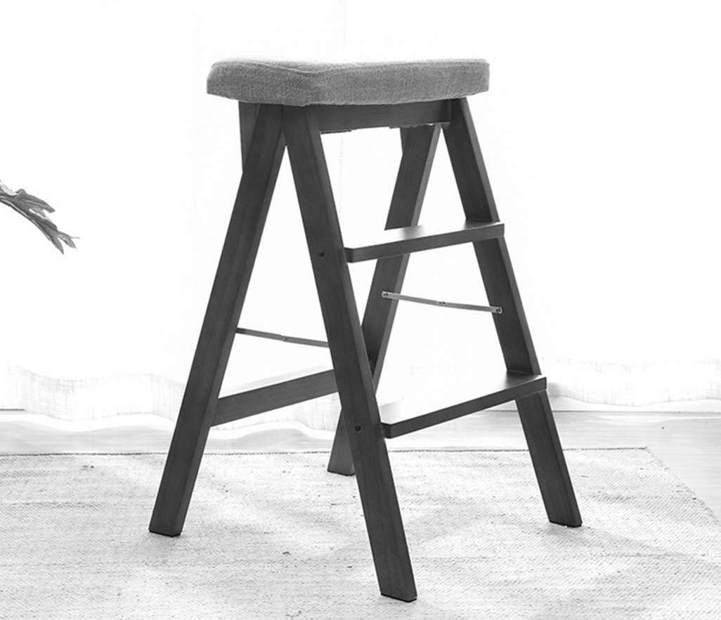 KAZUP 3-Step Foldable Wooden Step Stool with Striped Sponge Seat - Indoor Climbing Stool, Ladder Chair for Kitchen, Dining Room, and Home Use - Perfect for Reaching High Shelves and Storage Spaces