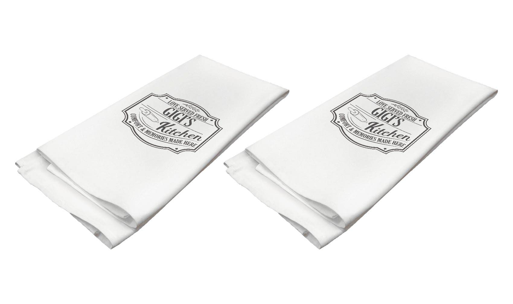 Gigi's Kitchen Comfort Inspirational Tea Towels 2-Pack - White Decorative Dish Towels for Cooking, Baking & Home Decor