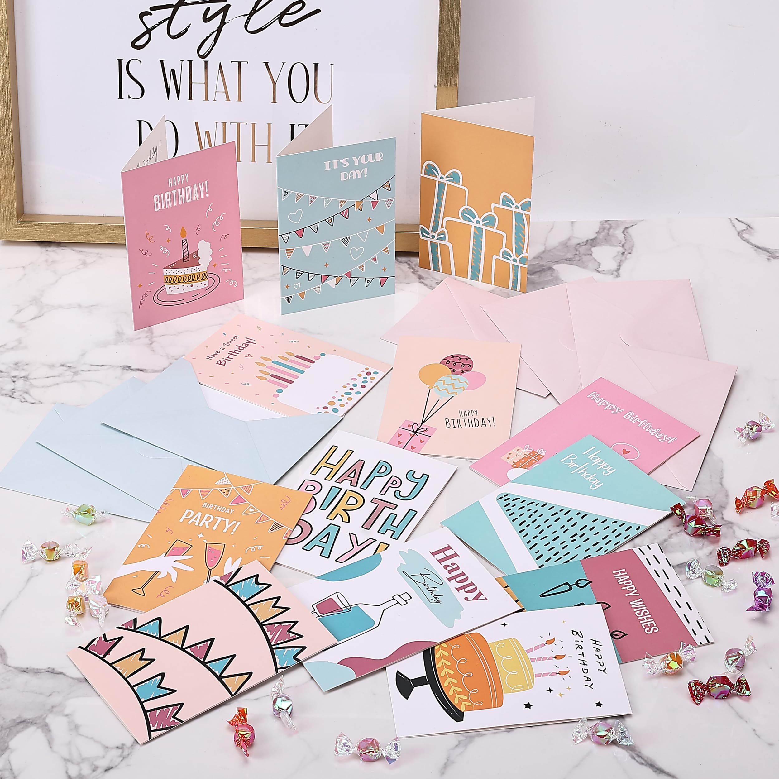 Mr. Pen Assorted Birthday Cards Pack - 20 Greeting Cards with Envelopes, 4x6 Inch Blank Inside Cards for Birthday Wishes, Parties & Special Occasions