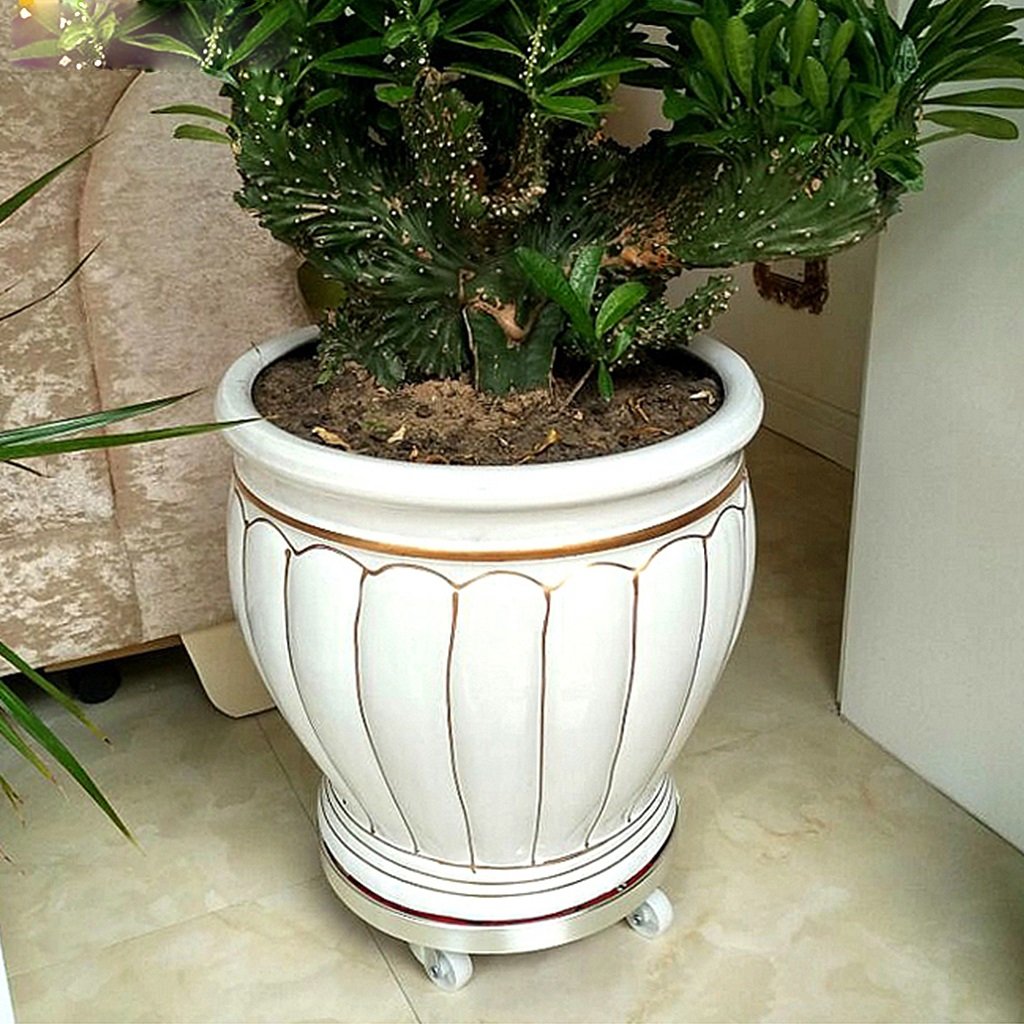 Heavy Duty FRP Plant Caddy with Industrial Caster Wheels - 36cm Round Plant Stand Dolly with Aluminum Edge for Moving Potted Plants | Indoor/Outdoor Garden, Greenhouse & Nursery Use (White, 14.2 Inch)