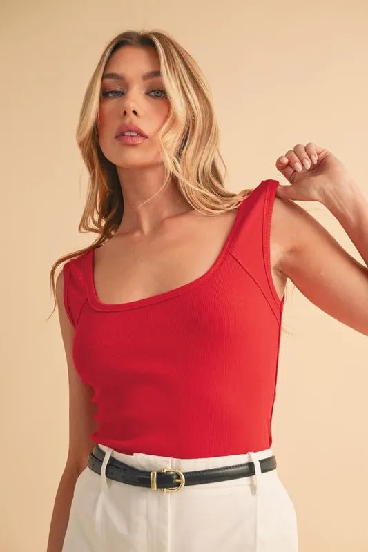 Aemi+Co Women's Square Neck Wide Strap Tank Top - Soft Breathable Casual Summer T-Shirt for Beach, Travel & Everyday Wear